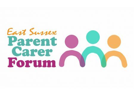 Logo for East Sussex Parent Carer Forum with symbols representing three people