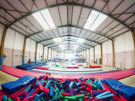Inside fun abounds, various gymnastics equipment as well as trampolines