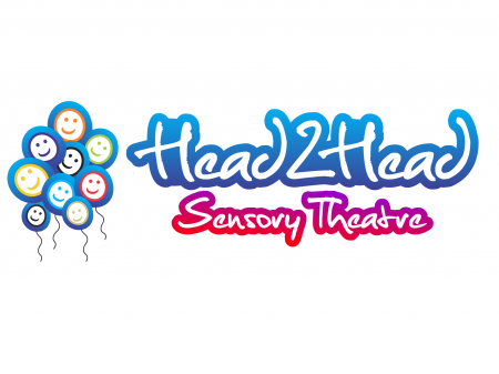 Head 2 Head Sensory Theatre logo with multi coloured balloons with smiley faces