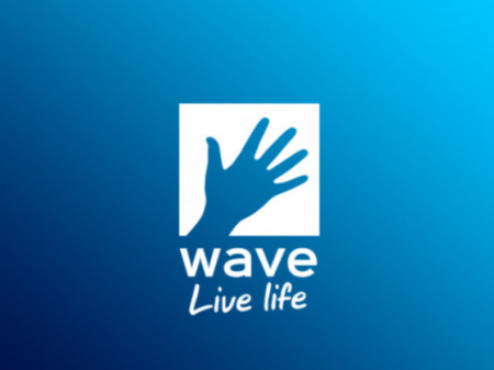 Wave logo- Blue waving hand and blue background