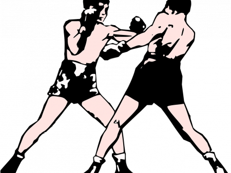 Two young people boxing