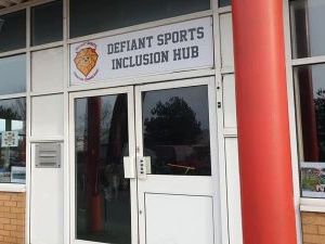 The entrance of the Defiant Sports Inclusion Hub