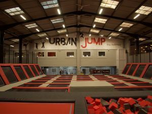 Inside Urban Jump, a picture of trampolines