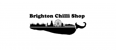 Brighton Chili Shop logo with silhouette of Brighton in black and white