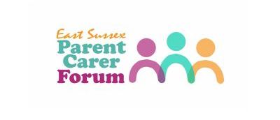 Logo for East Sussex Parent Carer Forum with symbols representing three people