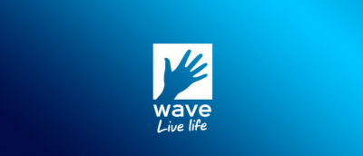 Wave logo- Blue waving hand and blue background