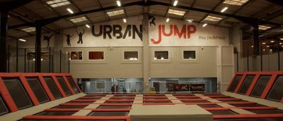 Inside Urban Jump, a picture of trampolines